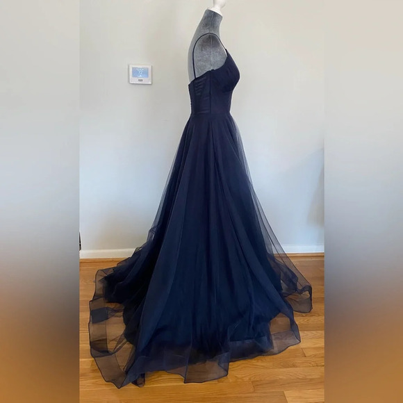 NWT La Femme Illusion A-Line Tulle Ballgown Navy Size 6 - Picture 6 of 16